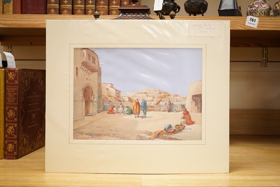 Noel Harry Leaver (aka Cyril Hardy), (1889-1951), North African town with figures, signed lower left, watercolour, mounted, unframed, 24 x 34cm
